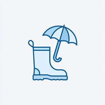 transparent rain boot icon with umbrella in flat vector style