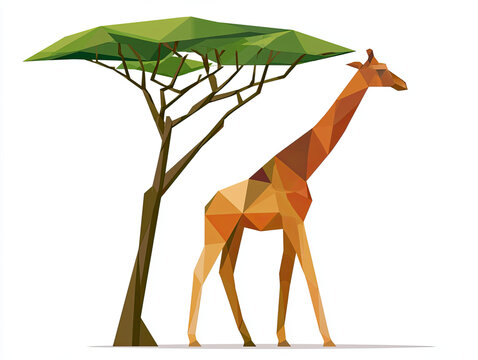 transparent flat vector illustration of a giraffe beside a colorful background