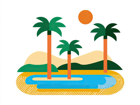 transparent vector illustration of an oasis with palm trees and water