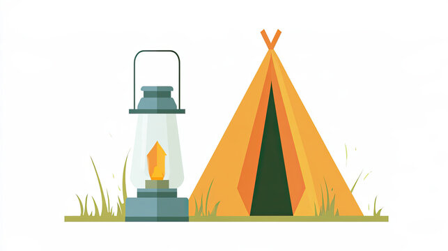 transparent camping lantern vector illustration beside tent