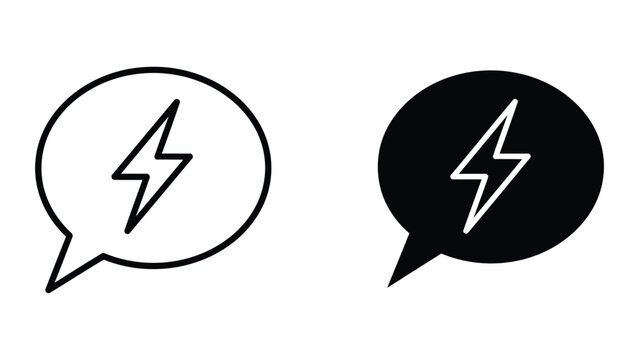 Lightning bolt speech bubble chat icon vector isolated on a clean white background