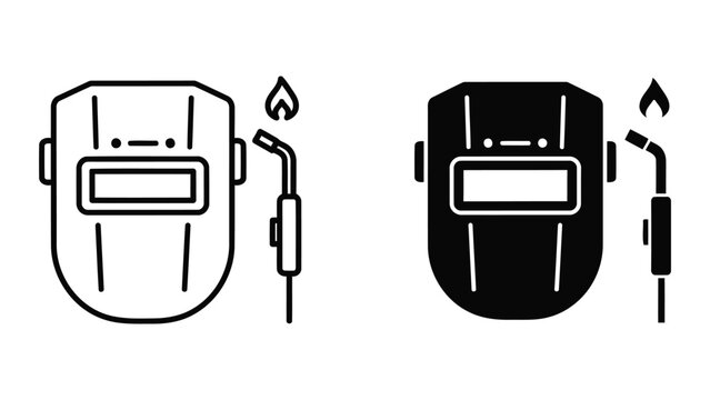 Welding mask and torch tool vector icon set for industrial construction work