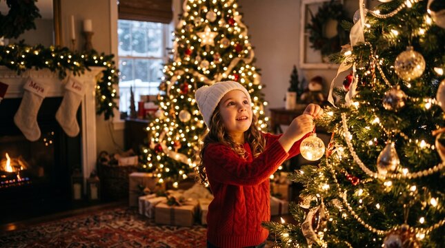 Girl decorating tree