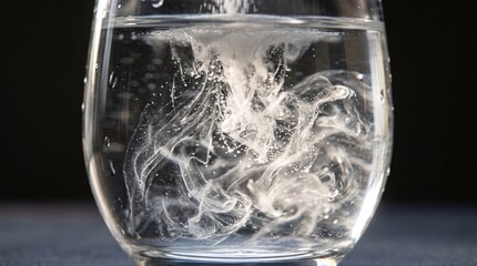 Obraz premium White liquid dissolving in clear water glass.