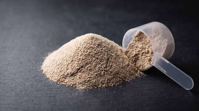 Protein Powder Scoop Dark Background.