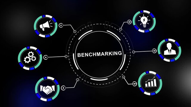 Benchmarking concept infographic animation featuring dynamic business for corporate strategy, performance analysis, market research, data evaluation, and management process improvement