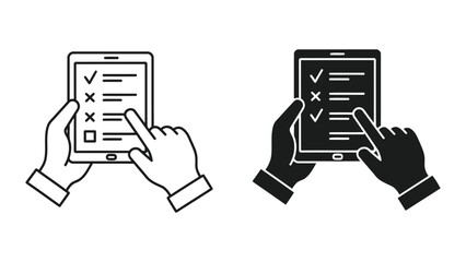 Hands interacting with a digital tablet checklist on a touchscreen vector illustration © SHAHJAHAN 