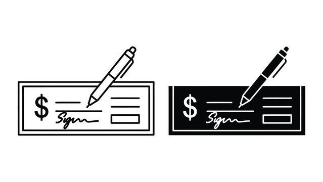 Checkbook with pen icon for financial transactions in outline and solid vector styles