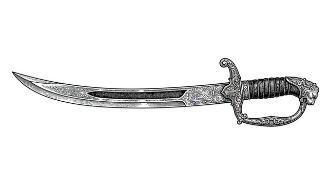 Ornate Saber Sword with Lion Head Guard, Isolated
