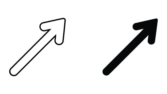 Diagonal upward right arrow for direction and progress vector icon set