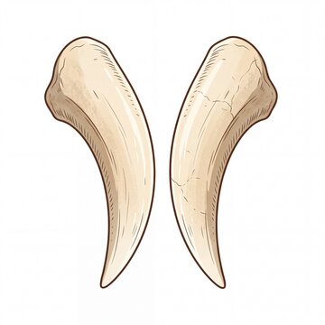 Two large ancient saber toothed cat teeth illustration isolated on white background