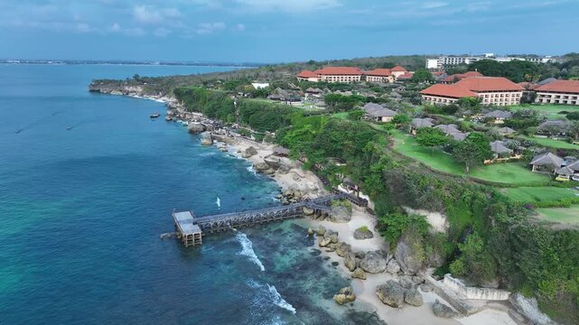 Aerial view of natural landscape of Kubu beach and cliff in Bali island, Indonesia