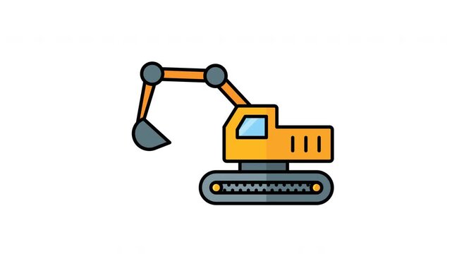 Minimalist yellow excavator icon set for construction motion graphics