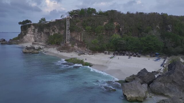 Aerial view of natural landscape of Kubu beach and cliff in Bali island, Indonesia