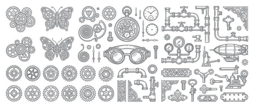 Steampunk Elements Collection Isolated Transparent Background