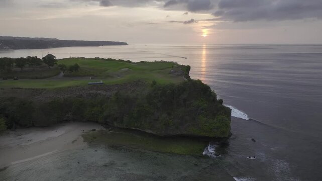 Aerial view of natural landscape of Kubu beach and cliff in Bali island, Indonesia