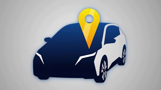 Minimalist car icon with navigation pin symbol for transport and ride sharing mobile apps