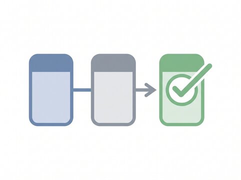 Project timeline icon showing process steps and successful task completion status.