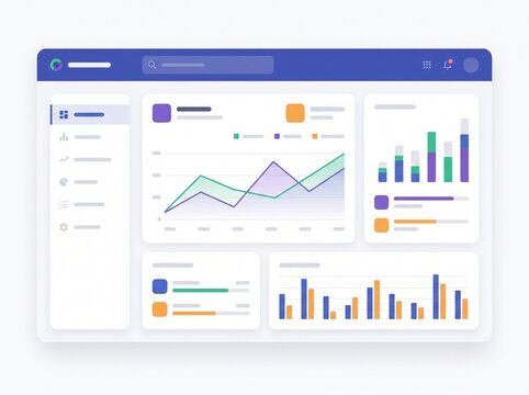 Modern business analytics dashboard interface with data visualization charts and graphs