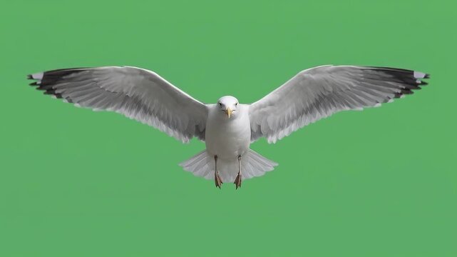 Seagull bird flying in the air and flapping wings