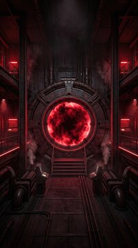 Futuristic Circular Portal with Red Glowing Energy