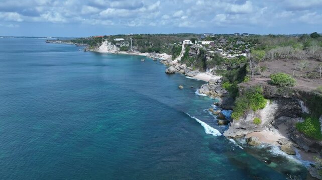 Aerial view of natural landscape of Kubu beach and cliff in Bali island, Indonesia