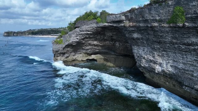 Aerial view of natural landscape of Kubu beach and cliff in Bali island, Indonesia
