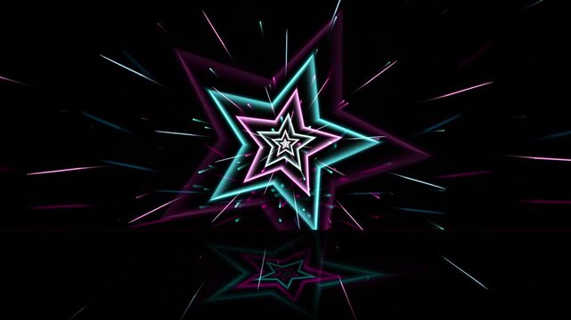 Neon glowing star tunnel effect with light streaks star shape abstract tunnel neon colors glowing lines 4K video
