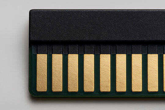 Close up of a black and gold USB flash drive on a neutral background