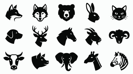 Fototapeta premium A comprehensive vector illustration set featuring various animal head silhouettes for creative design projects and graphic icons
