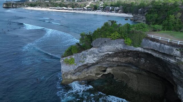 Aerial view of natural landscape of Kubu beach and cliff in Bali island, Indonesia