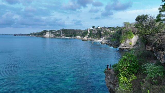 Aerial view of natural landscape of Kubu beach and cliff in Bali island, Indonesia
