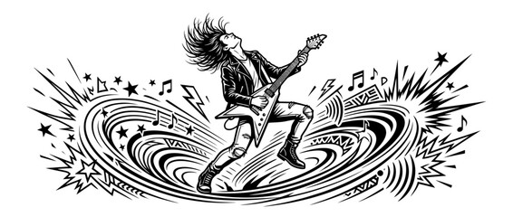 Fototapeta premium Rock musician playing electric guitar with dynamic energy