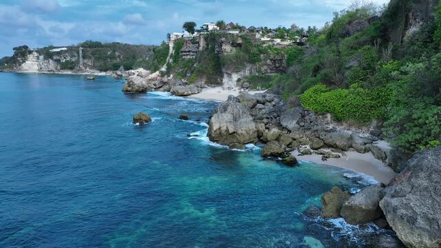 Aerial view of natural landscape of Kubu beach and cliff in Bali island, Indonesia