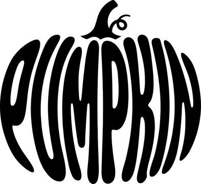 Pumpkin word art silhouette typography calligram with custom curved lettering shaped as a pumpkin vector illustration isolated on white background