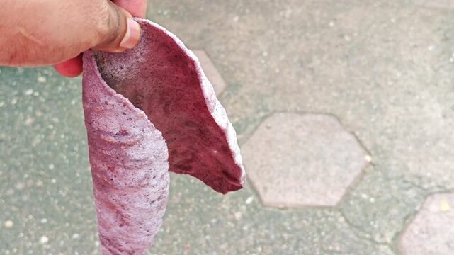 Close Up Showing Detailed Texture of Homemade Red Corn Tortilla
