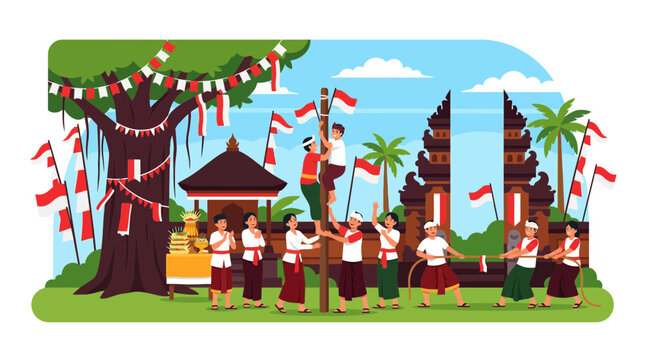 Indonesian cultural festival with Panjat Pinang traditional games.