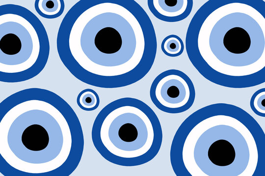 Evil Eye Retro Blue and Sky Blue Evil Eye Concentric Circles Seamless Pattern