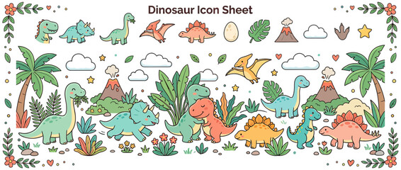 Cute Kawaii Dinosaur Collection Isolated Transparent Background © syena