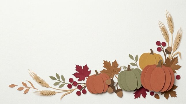 Autumn harvest border with pumpkins and colorful leaves for thanksgiving design