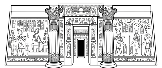 Obraz premium Ancient Egyptian Temple Entrance with Hieroglyphs and Columns