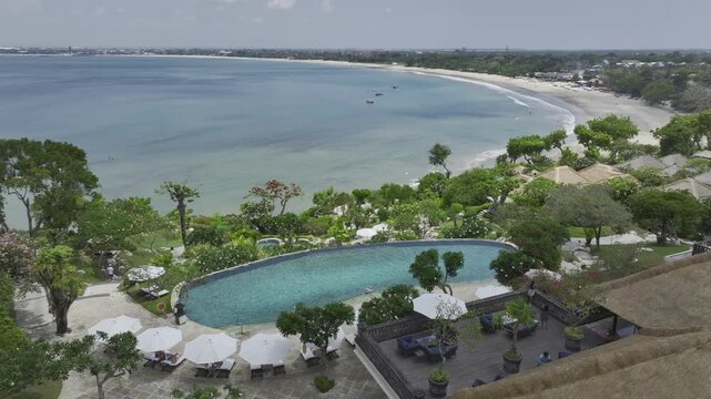 Aerial view of natural landscape of Jimbaran beach in Bali island, Indonesia