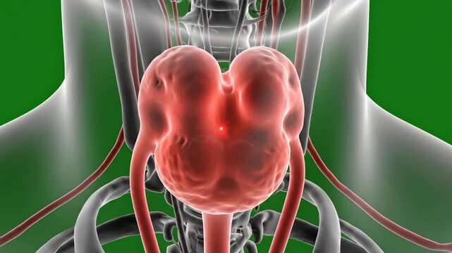 Thyroid Gland Anatomical Animation Zooming Into Pulsating Node on Green Screen Background