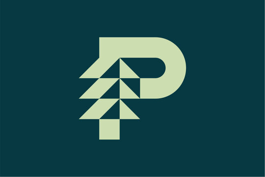Letter P Pine Tree Geometric Logo