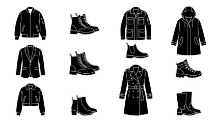 Jacket and Shoe Silhouette Vector Collection with Fashion Outfit Designs © Mama