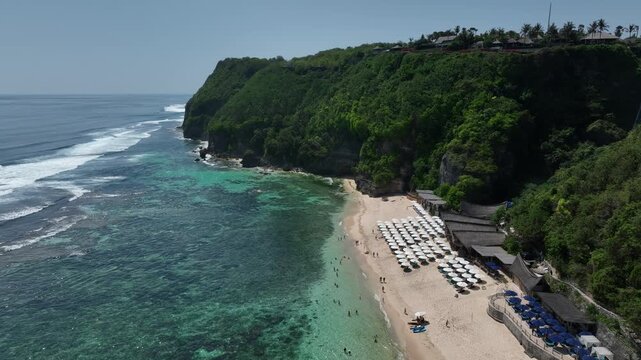Aerial view of natural landscape of the coastline of Bali island, Indonesia