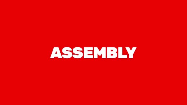 Strong ASSEMBLY lettering fills the frame with a clean red-and-white look, bringing an industrial feel to this text animation.