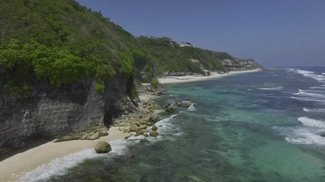 Aerial view of road across Melasti beach  in Bali island, Indonesia