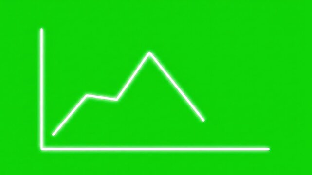 Glowing white neon business line chart animation showing financial growth and market decline motion footage against a vibrant green screen