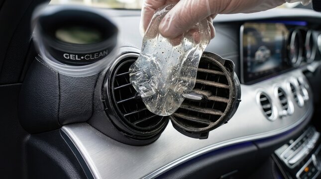 Close-up of classic car gear shift and steering wheel